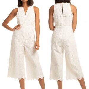 NEW NWT TRINA TRINA TURK Scallop Hem Eyelet Cropped Jumpsuit Cream Ivory ?? Boho